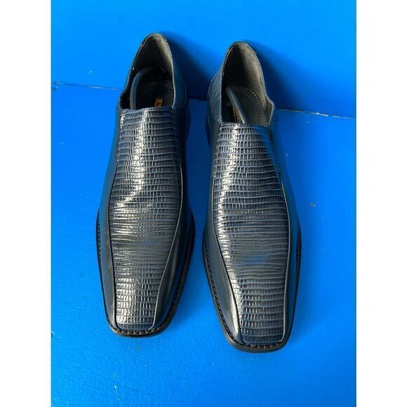 Stacy Adams Navy Blue Lizard Skin Print Leather Cap Toe Loafers Shoes Men's 12 - Picture 3 of 5
